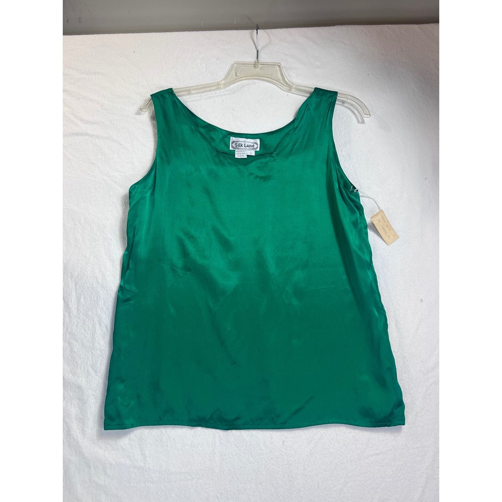 Silk Land Emerald Green 100% Pure Silk Tank Top Sleeveless Blouse Vintage Small